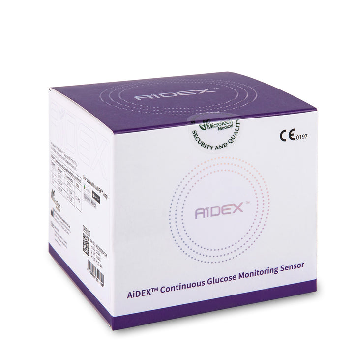 A white and purple box with text on it, perfect for the beehive2u Continuous Glucose Monitoring Starter Kit.