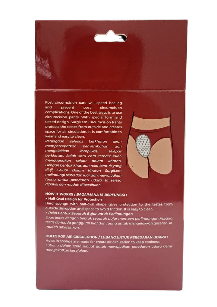 A red box with a picture of Surgilem Circumcision Pants by beehive2u.